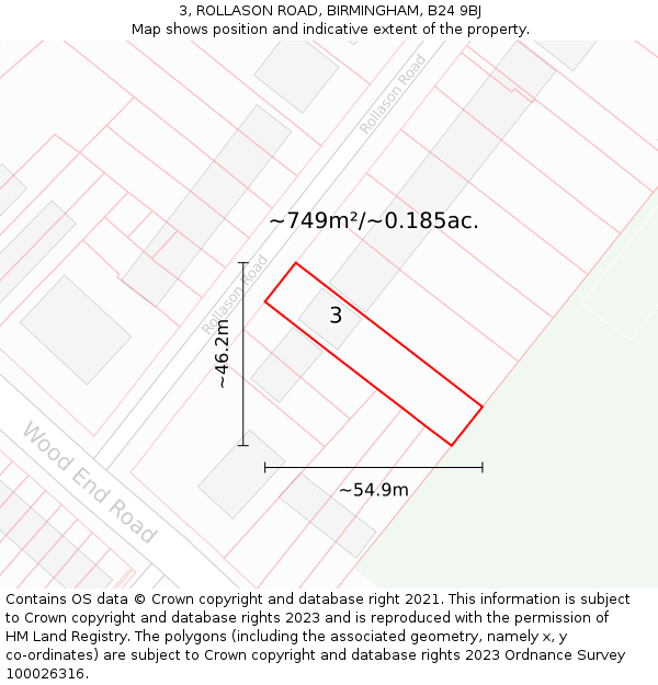 3, ROLLASON ROAD, BIRMINGHAM, B24 9BJ: Plot and title map