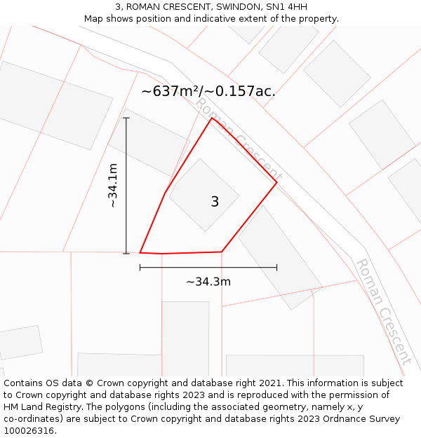 3, ROMAN CRESCENT, SWINDON, SN1 4HH: Plot and title map