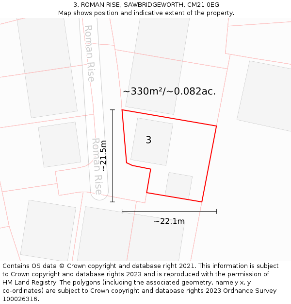 3, ROMAN RISE, SAWBRIDGEWORTH, CM21 0EG: Plot and title map
