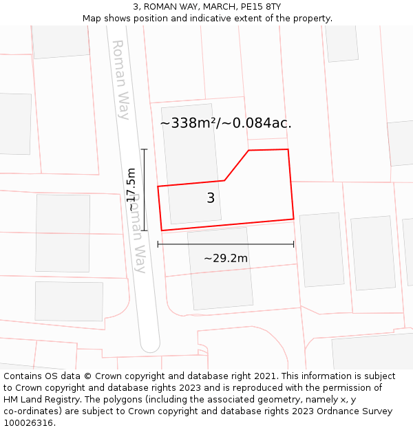 3, ROMAN WAY, MARCH, PE15 8TY: Plot and title map