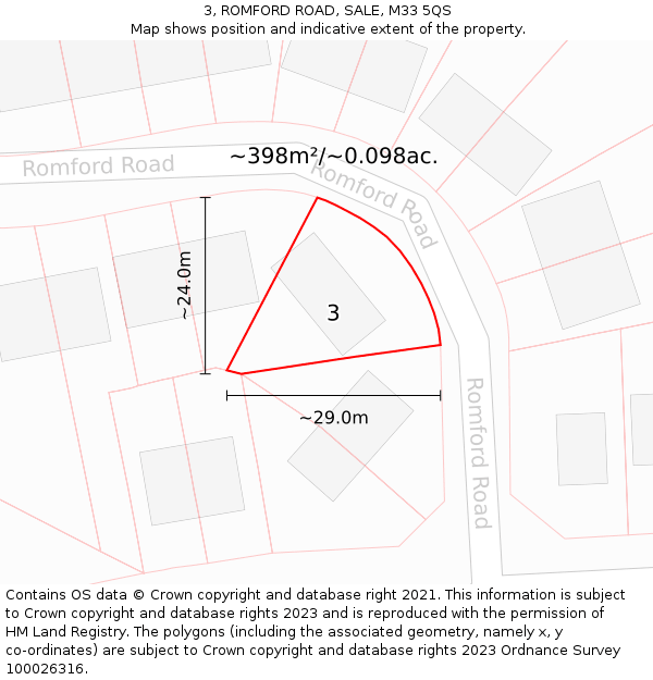 3, ROMFORD ROAD, SALE, M33 5QS: Plot and title map