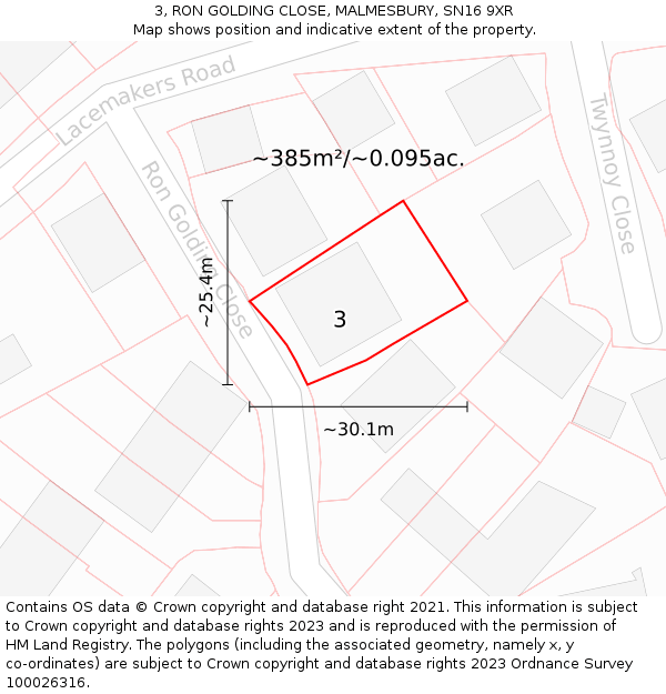 3, RON GOLDING CLOSE, MALMESBURY, SN16 9XR: Plot and title map