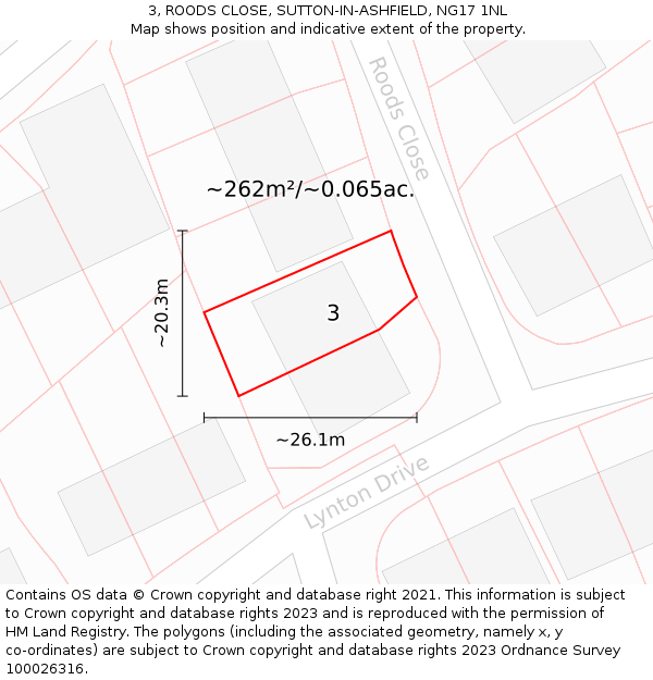 3, ROODS CLOSE, SUTTON-IN-ASHFIELD, NG17 1NL: Plot and title map