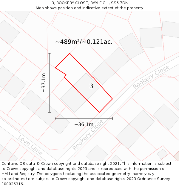 3, ROOKERY CLOSE, RAYLEIGH, SS6 7DN: Plot and title map