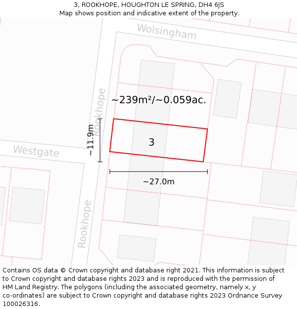 3, ROOKHOPE, HOUGHTON LE SPRING, DH4 6JS: Plot and title map