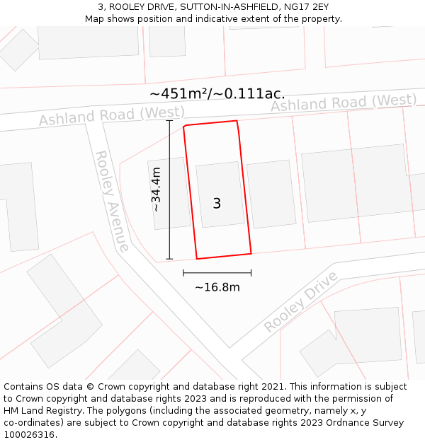 3, ROOLEY DRIVE, SUTTON-IN-ASHFIELD, NG17 2EY: Plot and title map