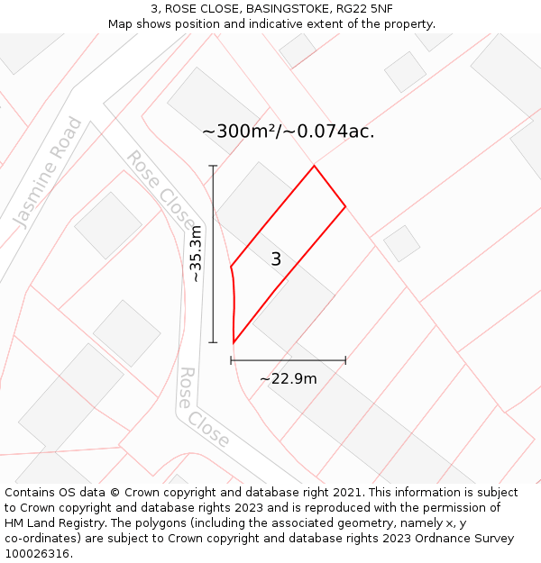 3, ROSE CLOSE, BASINGSTOKE, RG22 5NF: Plot and title map