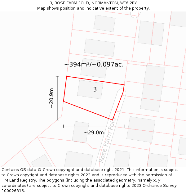 3, ROSE FARM FOLD, NORMANTON, WF6 2RY: Plot and title map