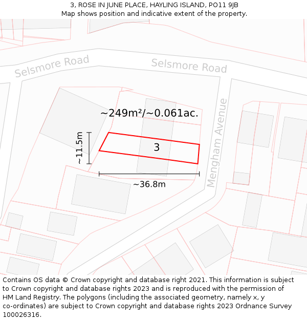 3, ROSE IN JUNE PLACE, HAYLING ISLAND, PO11 9JB: Plot and title map