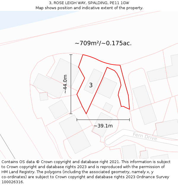 3, ROSE LEIGH WAY, SPALDING, PE11 1GW: Plot and title map