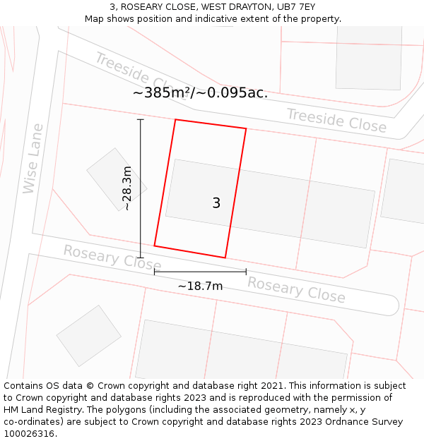 3, ROSEARY CLOSE, WEST DRAYTON, UB7 7EY: Plot and title map