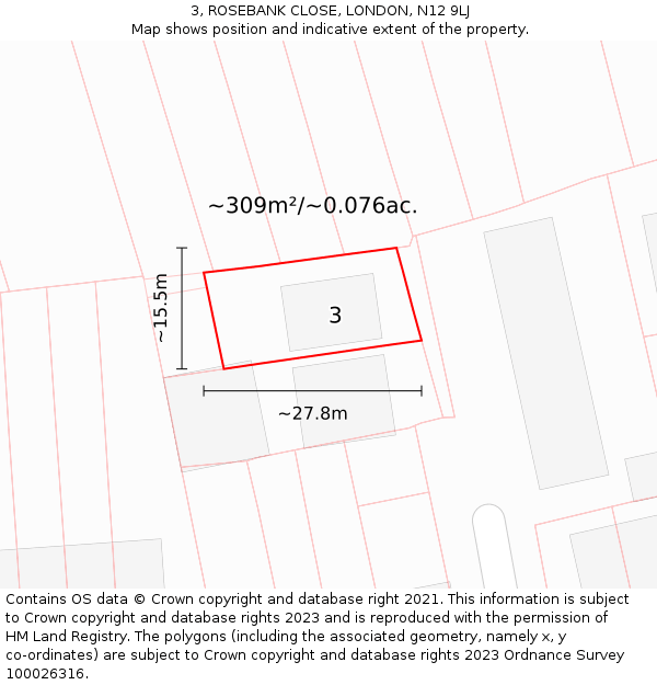 3, ROSEBANK CLOSE, LONDON, N12 9LJ: Plot and title map