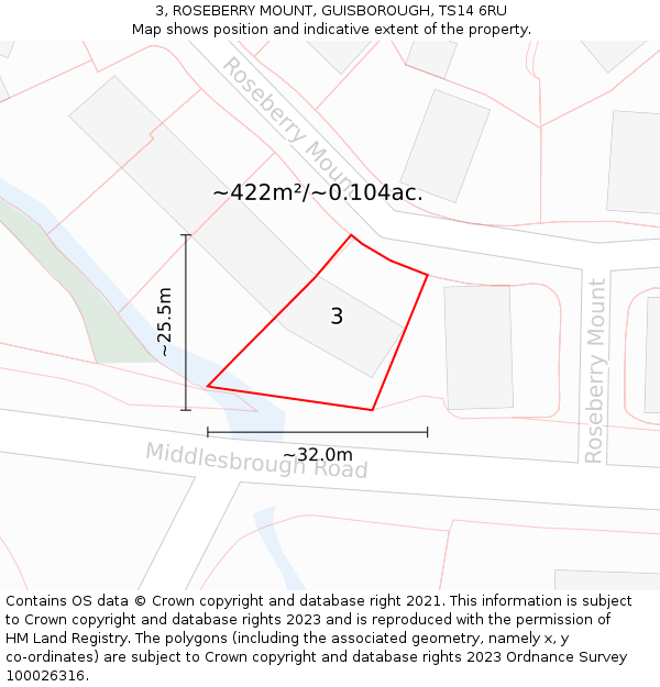 3, ROSEBERRY MOUNT, GUISBOROUGH, TS14 6RU: Plot and title map