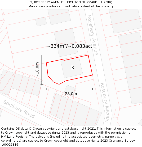 3, ROSEBERY AVENUE, LEIGHTON BUZZARD, LU7 2RQ: Plot and title map