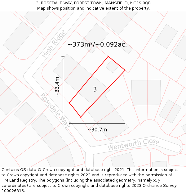 3, ROSEDALE WAY, FOREST TOWN, MANSFIELD, NG19 0QR: Plot and title map