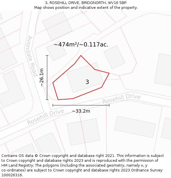 3, ROSEHILL DRIVE, BRIDGNORTH, WV16 5BP: Plot and title map