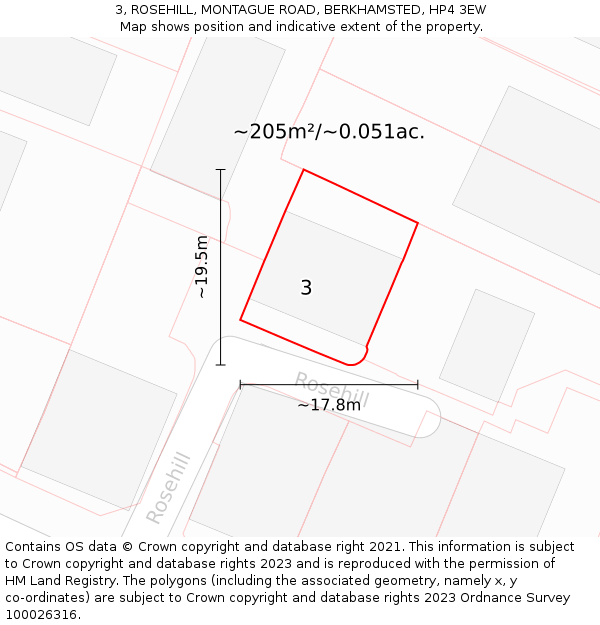 3, ROSEHILL, MONTAGUE ROAD, BERKHAMSTED, HP4 3EW: Plot and title map