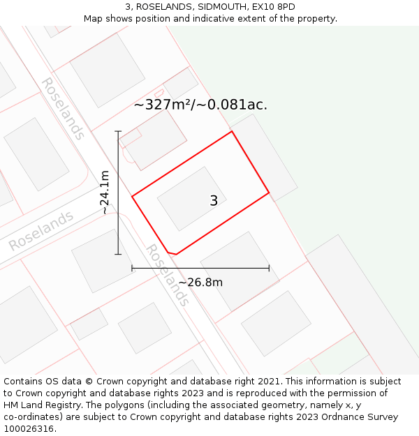3, ROSELANDS, SIDMOUTH, EX10 8PD: Plot and title map