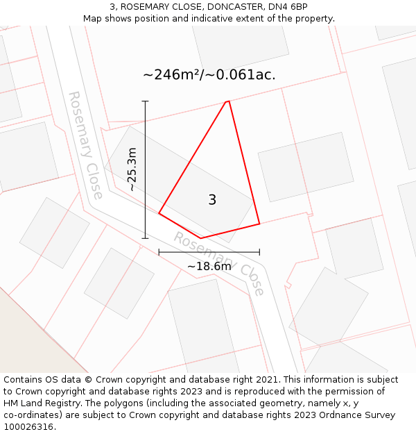 3, ROSEMARY CLOSE, DONCASTER, DN4 6BP: Plot and title map