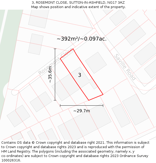 3, ROSEMONT CLOSE, SUTTON-IN-ASHFIELD, NG17 3AZ: Plot and title map