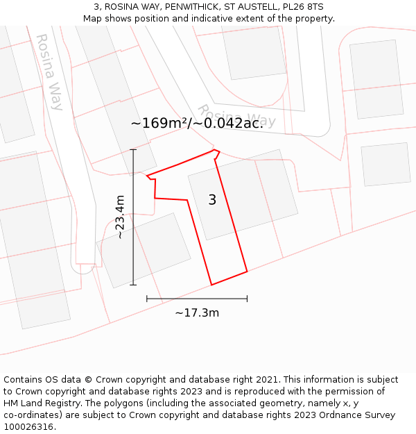 3, ROSINA WAY, PENWITHICK, ST AUSTELL, PL26 8TS: Plot and title map