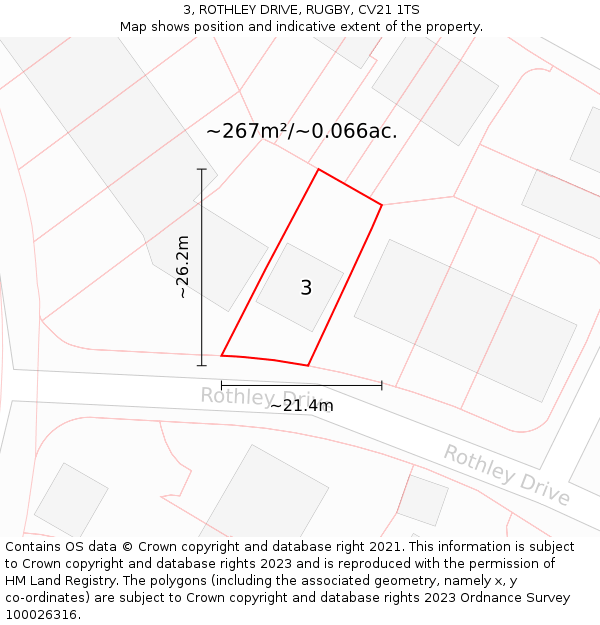 3, ROTHLEY DRIVE, RUGBY, CV21 1TS: Plot and title map