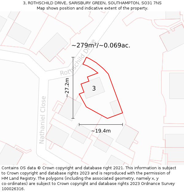 3, ROTHSCHILD DRIVE, SARISBURY GREEN, SOUTHAMPTON, SO31 7NS: Plot and title map