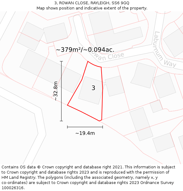 3, ROWAN CLOSE, RAYLEIGH, SS6 9GQ: Plot and title map