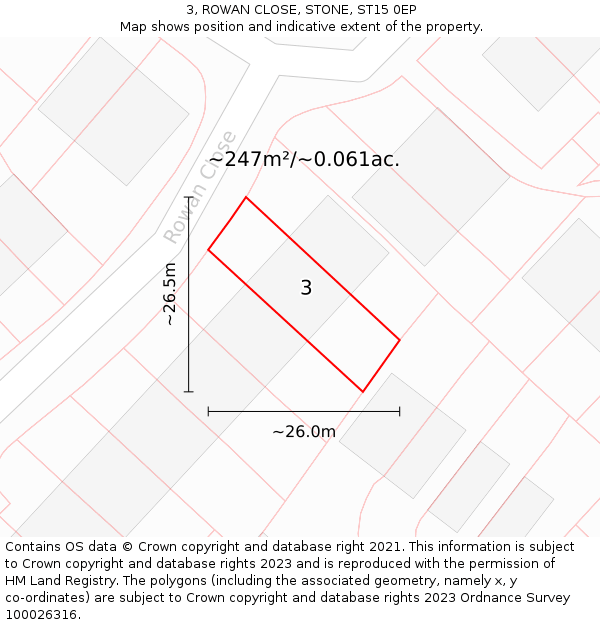 3, ROWAN CLOSE, STONE, ST15 0EP: Plot and title map