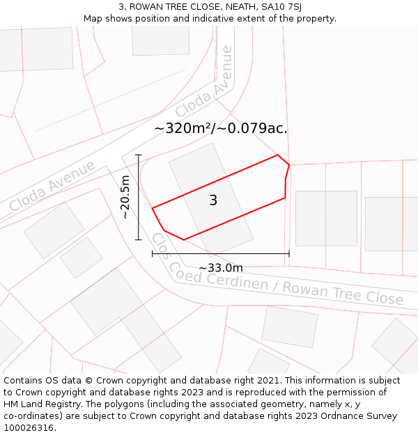 3, ROWAN TREE CLOSE, NEATH, SA10 7SJ: Plot and title map