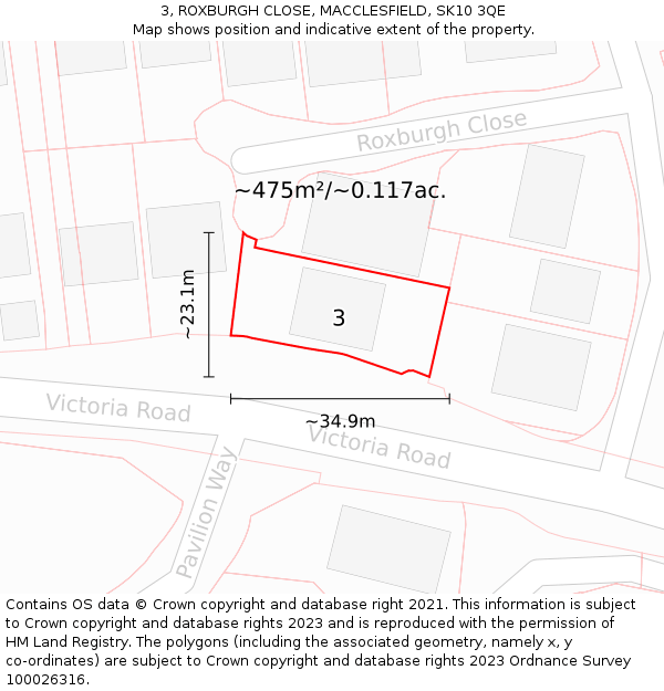 3, ROXBURGH CLOSE, MACCLESFIELD, SK10 3QE: Plot and title map