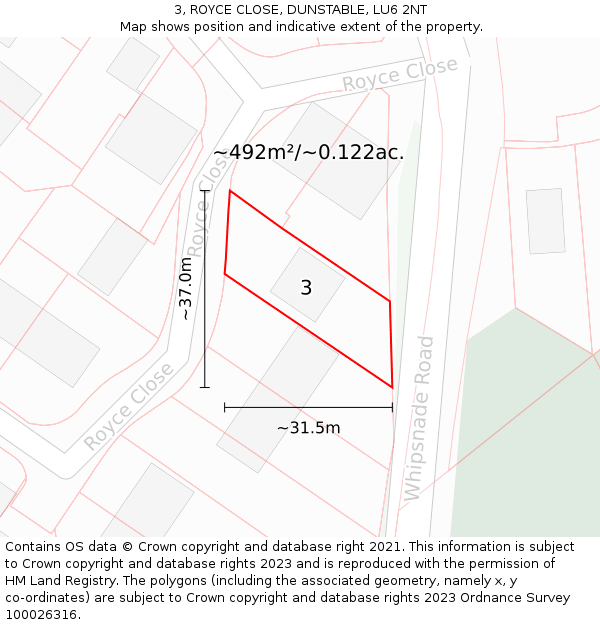 3, ROYCE CLOSE, DUNSTABLE, LU6 2NT: Plot and title map