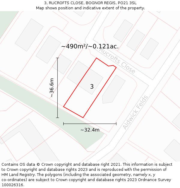 3, RUCROFTS CLOSE, BOGNOR REGIS, PO21 3SL: Plot and title map