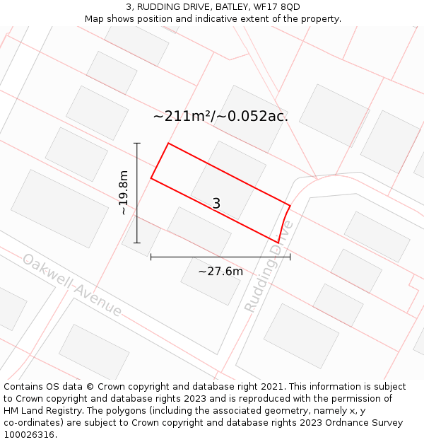 3, RUDDING DRIVE, BATLEY, WF17 8QD: Plot and title map