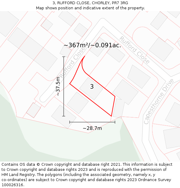 3, RUFFORD CLOSE, CHORLEY, PR7 3RG: Plot and title map