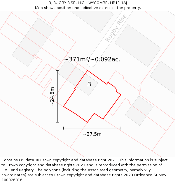 3, RUGBY RISE, HIGH WYCOMBE, HP11 1AJ: Plot and title map