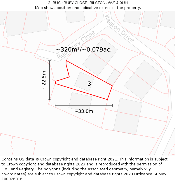 3, RUSHBURY CLOSE, BILSTON, WV14 0UH: Plot and title map