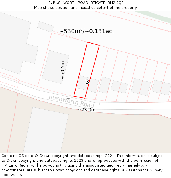 3, RUSHWORTH ROAD, REIGATE, RH2 0QF: Plot and title map