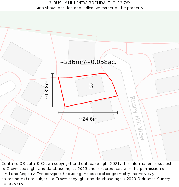 3, RUSHY HILL VIEW, ROCHDALE, OL12 7AY: Plot and title map