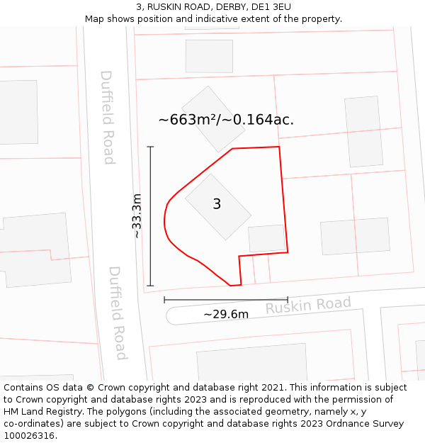 3, RUSKIN ROAD, DERBY, DE1 3EU: Plot and title map