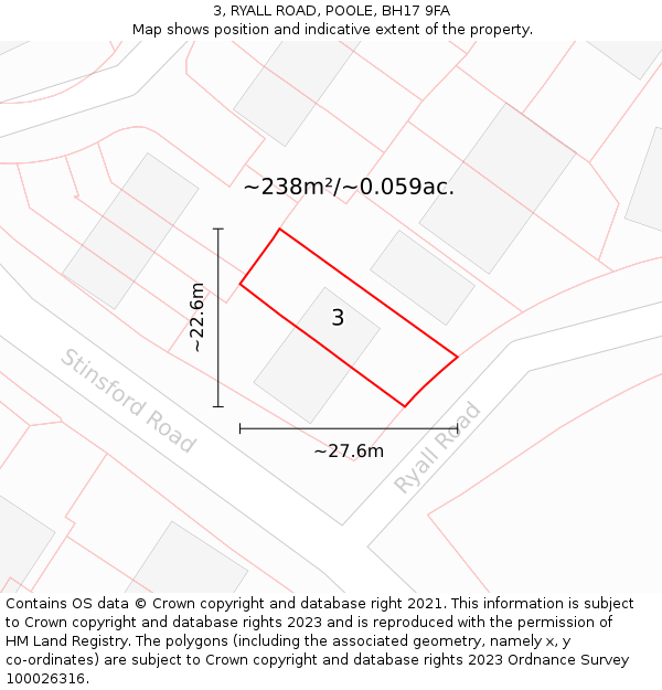 3, RYALL ROAD, POOLE, BH17 9FA: Plot and title map