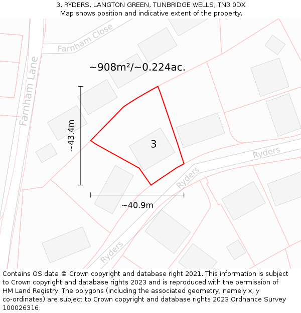 3, RYDERS, LANGTON GREEN, TUNBRIDGE WELLS, TN3 0DX: Plot and title map