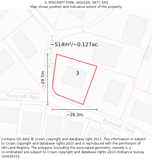 3, RYECROFT PARK, WOOLER, NE71 6AS: Plot and title map