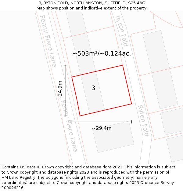 3, RYTON FOLD, NORTH ANSTON, SHEFFIELD, S25 4AG: Plot and title map