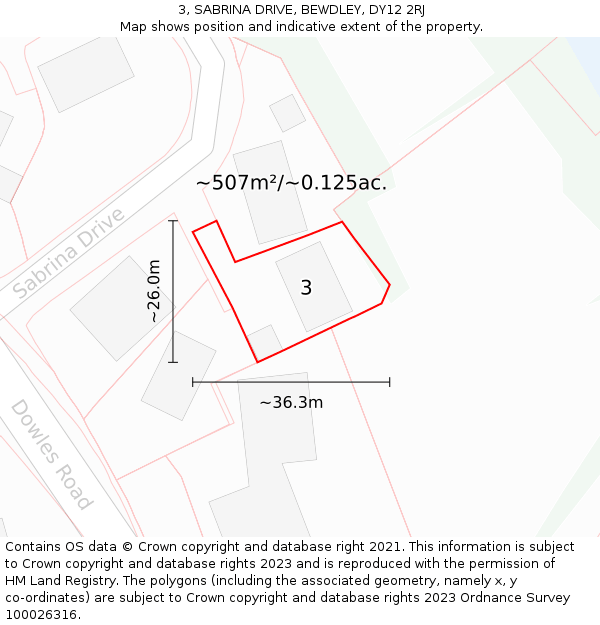 3, SABRINA DRIVE, BEWDLEY, DY12 2RJ: Plot and title map