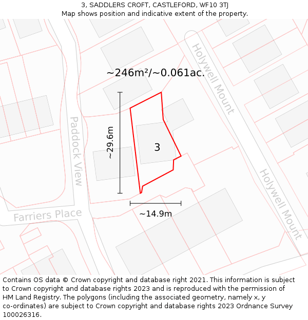 3, SADDLERS CROFT, CASTLEFORD, WF10 3TJ: Plot and title map