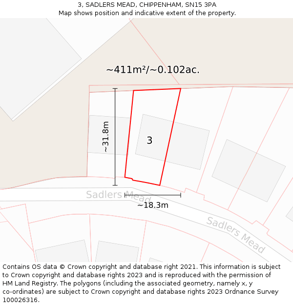 3, SADLERS MEAD, CHIPPENHAM, SN15 3PA: Plot and title map