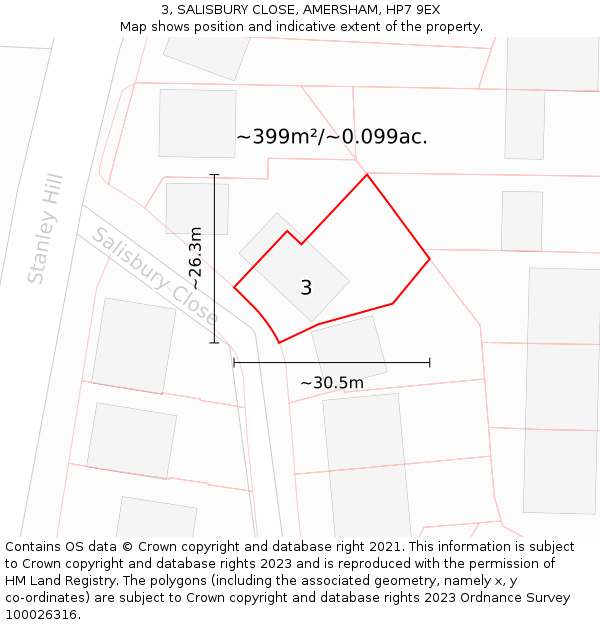 3, SALISBURY CLOSE, AMERSHAM, HP7 9EX: Plot and title map