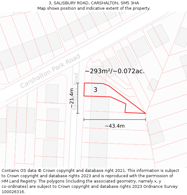 3, SALISBURY ROAD, CARSHALTON, SM5 3HA: Plot and title map