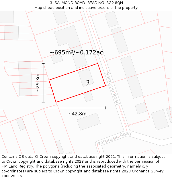 3, SALMOND ROAD, READING, RG2 8QN: Plot and title map